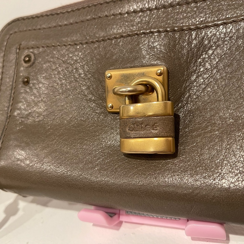 Chloé Taupe Leather Wallet with Gold Lock